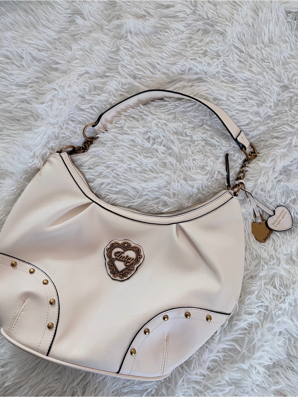 Juicy Couture Cream Faux Leather Studded Hobo Shoulder Bag